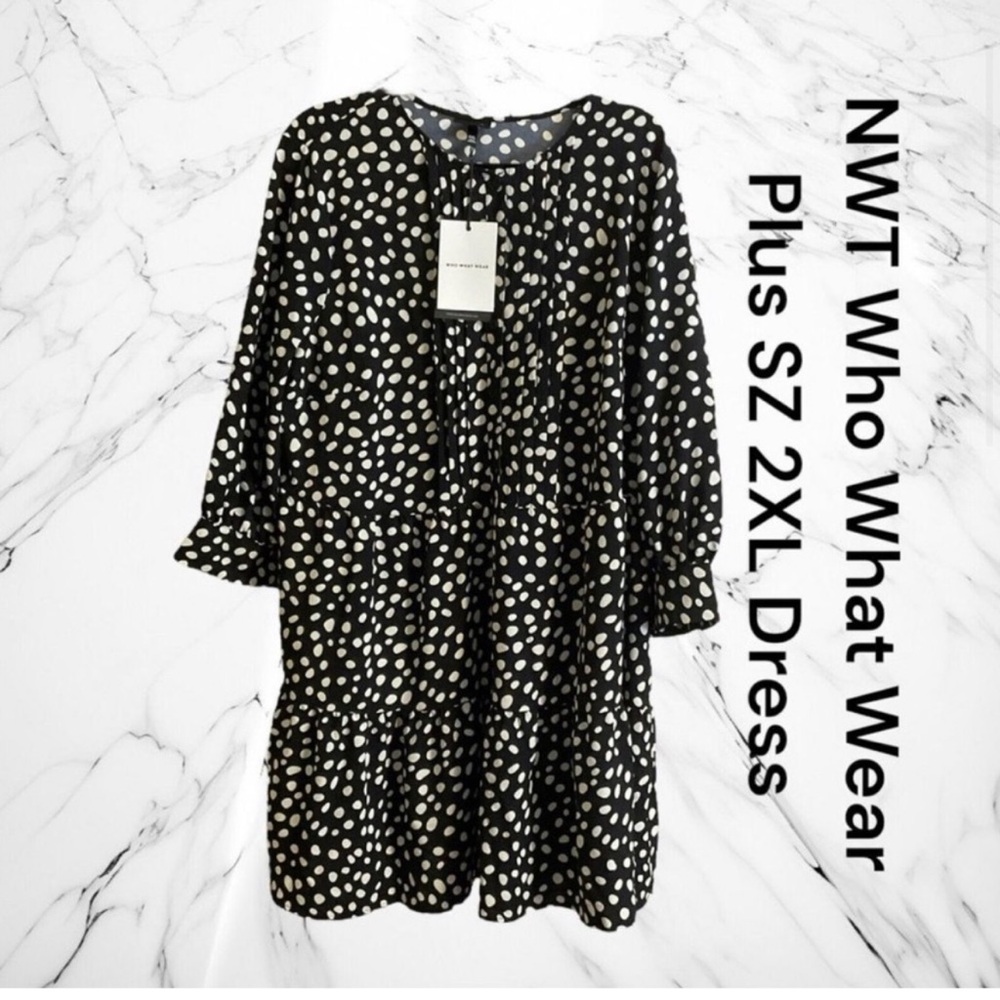 NWT Who What Wear Black White‎ Polka Dot Plus 2XL Dress Pockets